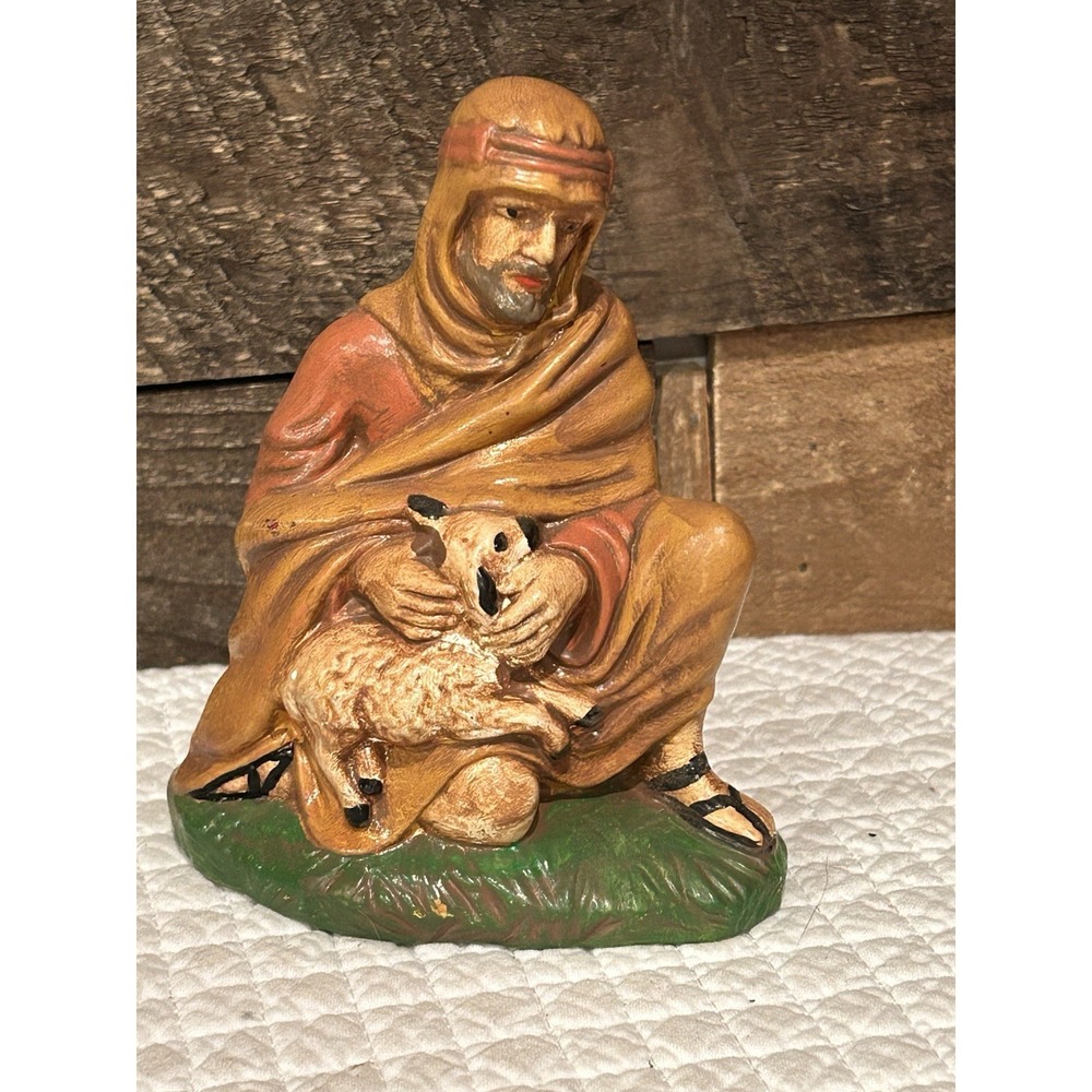 Vintage Nativity‎ Shepherd with Lamb Holland Mold Christmas Figurine